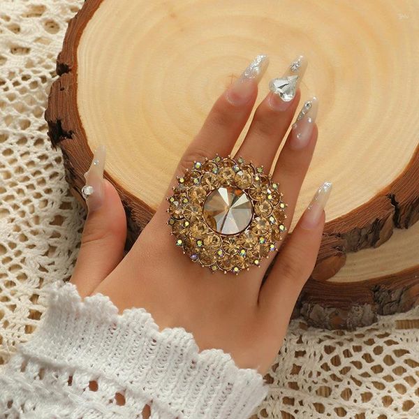 Anéis de casamento anel exagerado jóias ajustáveis mulheres strass grande bling charme nupcial acessórios de dedo de pedra preciosa