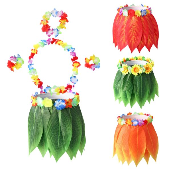 Scatole Decorazioni per feste hawaiane Foglie tropicali artificiali Erba Ghirlanda Gonna Bambini Adulti Hula Beach Compleanno Boho Bomboniere Costume