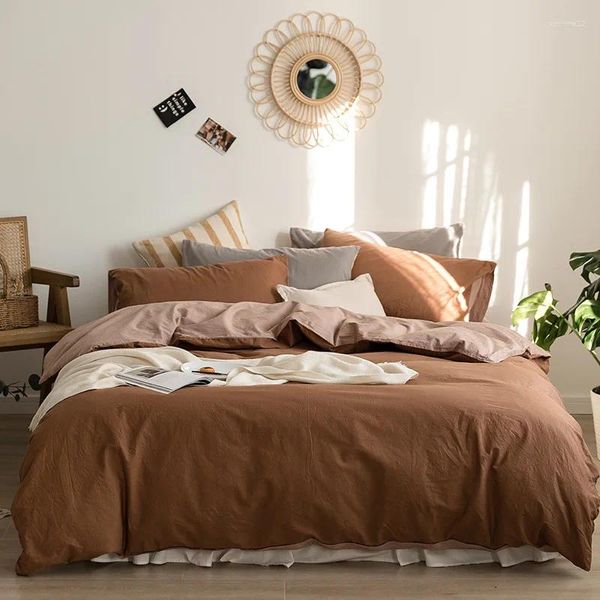 Set di biancheria da letto di colore spesso abbinato 4 pezzi Set di lenzuola di lusso king size in cotone marrone per la casa