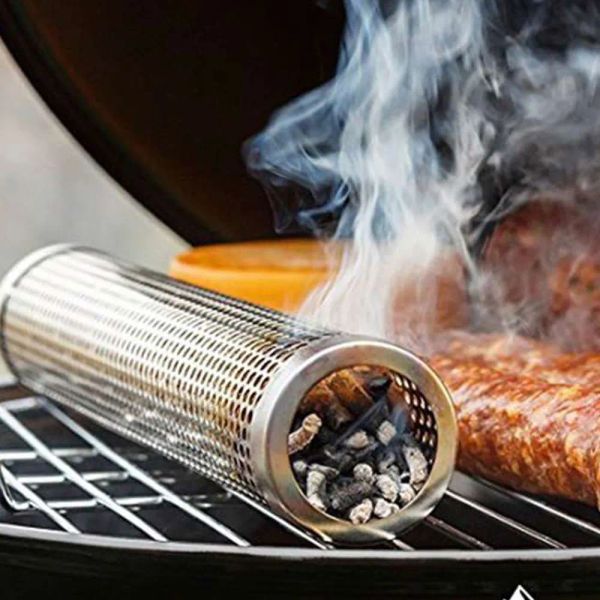 Maglie BBQ Grill Pellet Fumatore Tubo 6/12 '' Generatore di fumo caldo e freddo In Acciaio Inox Maglia Perforata Tubo Fumatore Filtro Gadget