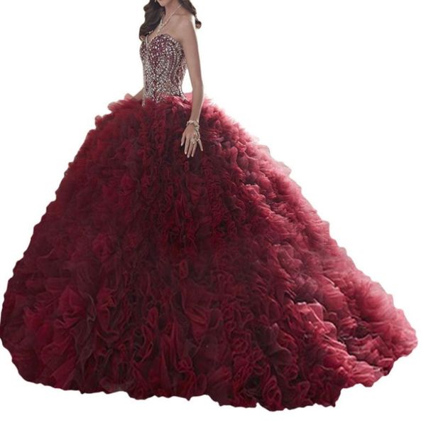 Платья Quinceanera, красная сетка, юбка Feifei, хвостовой ремешок, тяжелый ручной светящийся воротник в форме сердца, настраиваемый, дешевые почтовые расходы4301647
