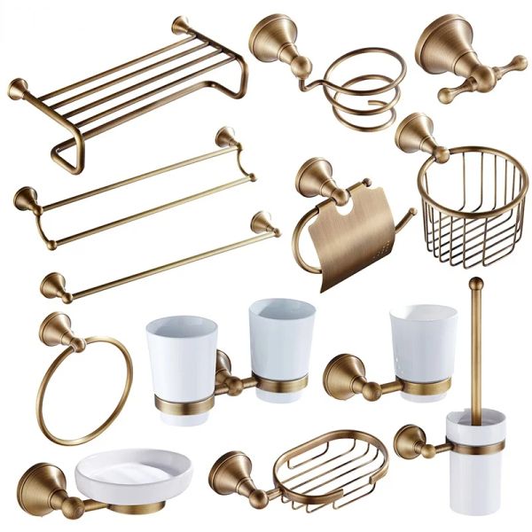 Trockner Bronze Badezimmerzubehör Hardware -Set antiker Haartrockner Rack Coilt Handtuch Haufen Schienen Bar Dusche Seifenhalter Toilettenbürste