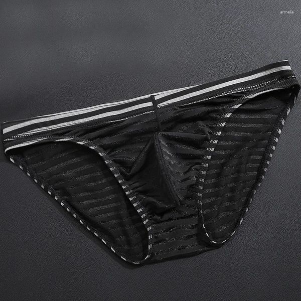 Underpants 1 pc sexy ultra fino transparente boxer briefs listrado roupa interior lingerie cintura baixa homem calcinha