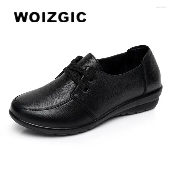 Freizeitschuhe WOIZGIC Frauen Alte Weibliche Damen Mutter Wohnungen Müßiggänger Kuh Echtes Leder Schnüren Rutschfeste Weiche 35-41 HD-226