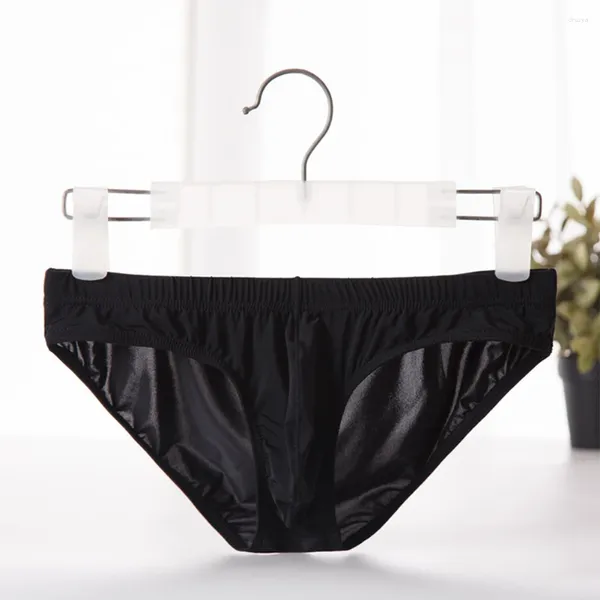 Underpants 1 pc homens cor sólida briefs shorts sexy molhado olhar calcinha transparente ultra fino troncos lingerie masculino roupa interior