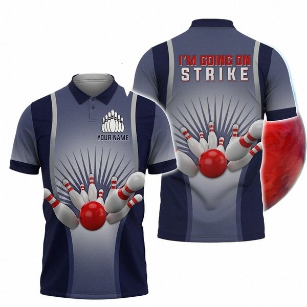 Erkekler için Polo T Shirt Komik Bowling Takımı Logosu İzsel İsim Baskı T-shirt Fi Yakası Büyük Boy Kısa Kollu TOPS V9GA#