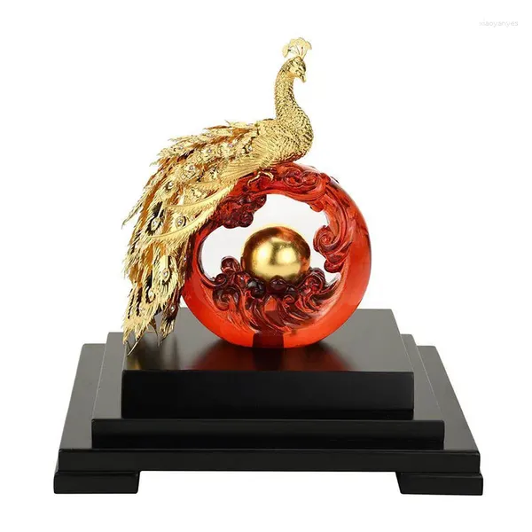 Estatuetas decorativas asklove ouro phoenix ornamento 3d estátua de pavão 24k folha decoração em miniatura artesanato de mesa decoração para casa presentes