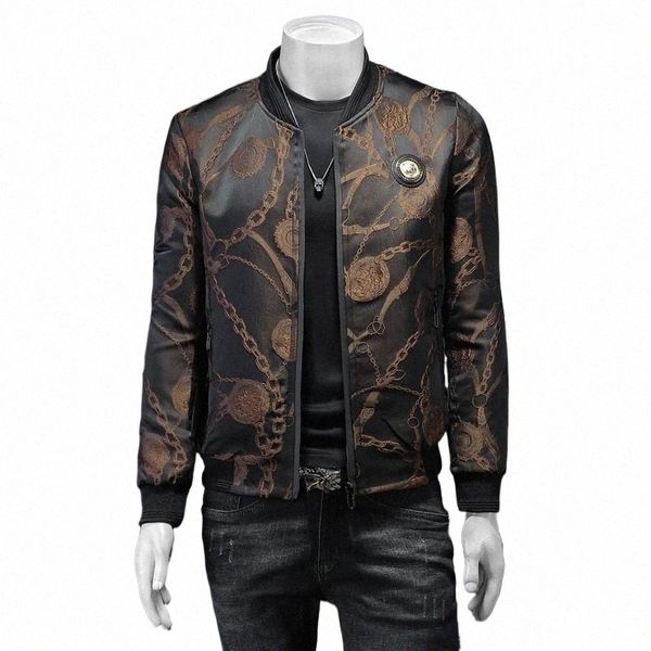 Primavera Jaqueta de Beisebol Corrente de Ouro Jaqueta Bomber Vintage Coreano Streetwear Social Club Outfits Homens Jaqueta Floral Casaca Hombre B4Yf #