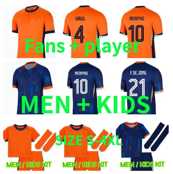 24 25 Holanda MEMPHIS Euro Cup 2024 Holanda clube DE JONG VIRGIL DUMFRIES BERGVIJN Camisa 2024 KLAASSEN BLIND DE LIGT masculino kit infantil camisa de futebol Versão do jogador