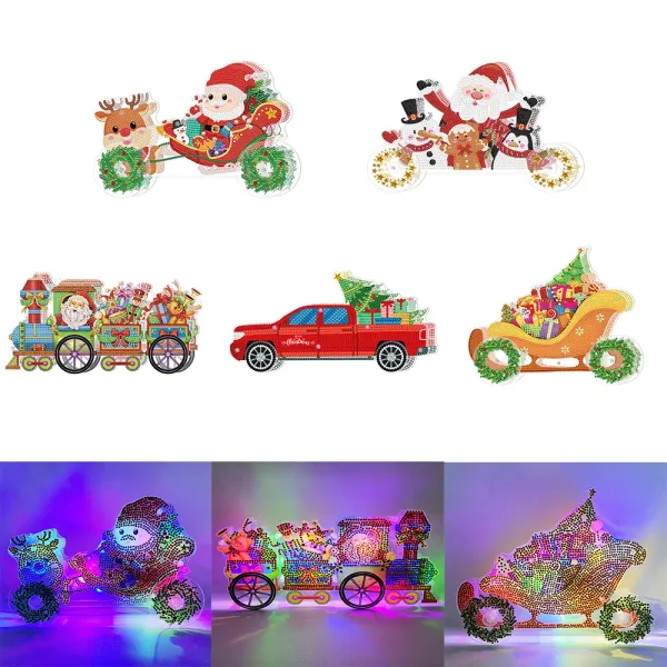 Stitch bambini pittura diamante fai da te giocattoli per auto di Natale con luce a LED Babbo Natale diamante ricamo arte artigianato regalo per bambini decorazioni per la casa