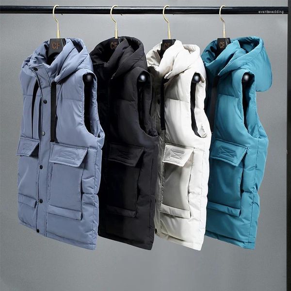 Gilet da uomo Gilet da uomo Capispalla casual invernale Cappotto caldo con cappuccio Piumino da uomo in cotone senza maniche Impermeabile Tinta unita Giacche Parka X40