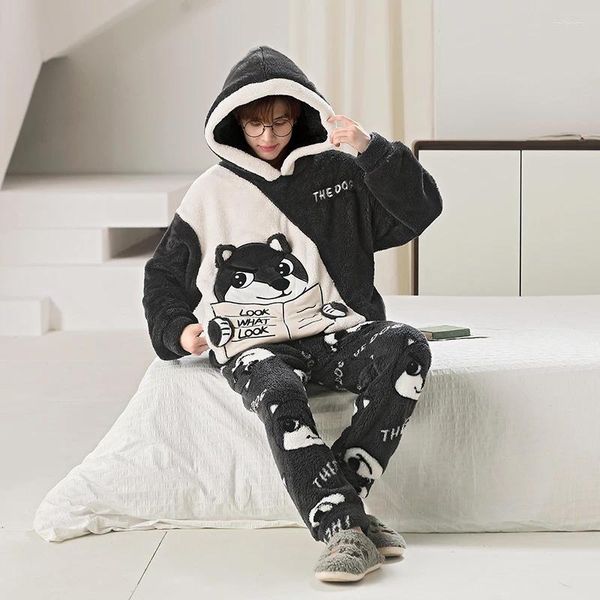 Indumenti da notte da uomo Inverno Coppie Pigiami Set Donna Uomo Spessore Cartoon Dog Kawaii Adulto Anime Pigiama Coreano Abiti con cappuccio Notte Homewear