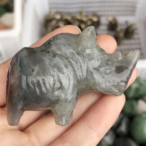 Figurine decorative Rhino Craft intagliato in pietra naturale Cina Labradorite Animali Statua per la decorazione Chakra Healing 1 pz