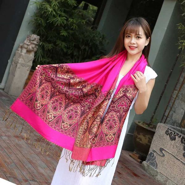 Sarongs nova moda quente feminina feminina paisley seda pashmina saco saco de saco de xale de cachecol elegante vintage 240325