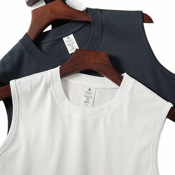 Verão New American Sleevel O-pescoço Cor Sólida T-shirt dos homens Fi 100% Cott Qua Casual Sports Fitn Basketball Vest h0Su #