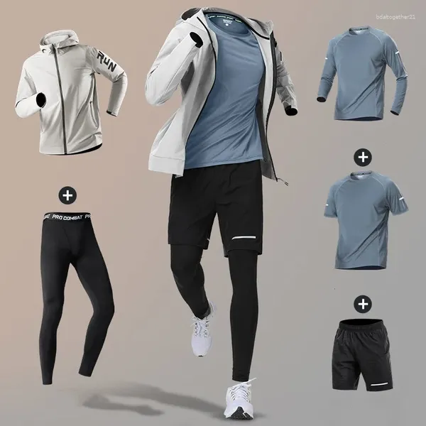 Tute da uomo Tute sportive Traspirante Jogging Fitness Top impermeabili con cappuccio Felpe ad asciugatura rapida Pantaloni 4 stagioni 1 set di vestiti