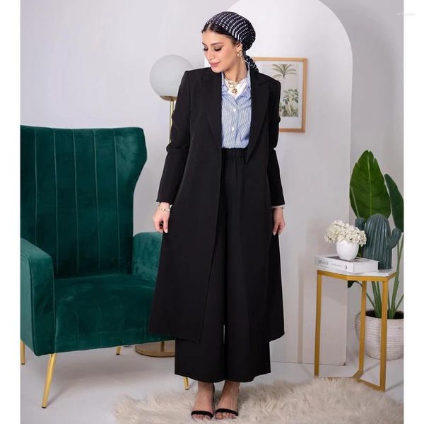 Erkekler Lüks Uzun Blazer Düz Renk Tek Kesin Notch Capel Tek Parça Ceketi Kostüm Abayas Elegnat Kadın Müslüman