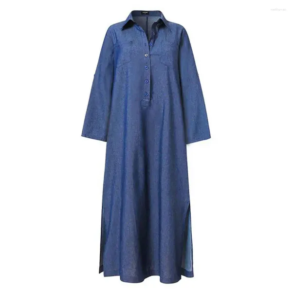 Casual Kleider Frauen Denim Blau Sommerkleid Kleid Für Frühling Sommer Revers Split Lose Lange Damen Jeans Vestidos Weibliche