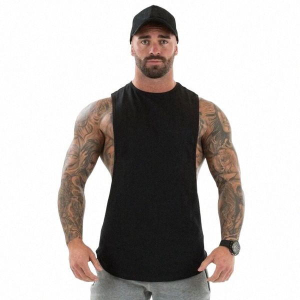 Roupas de musculação simples Fitn Mens Flow Cut Off Camisetas Caiu Armholes Gym Tank Tops Workout Sleevel Vest Tanktop 62m8 #