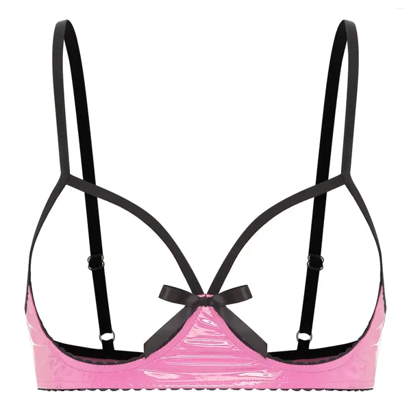 Reggiseni Reggiseno da donna Top Allettante Canotta senza coppe Spalline con fiocco carino Guarda attraverso Lingerie sexy senza fodera senza fili Effetto bagnato