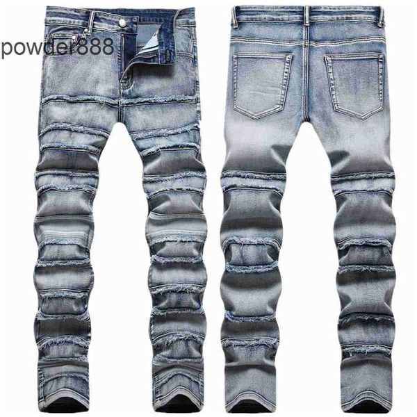 2024 Nuova gamba dritta per uomo Designer Hip Hop Moda Pantaloni da uomo Jeans Pantaloni in denim fresco da moto viola di alta qualità T9WD