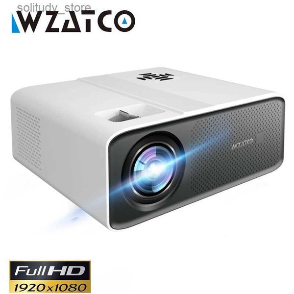 Diğer Projektör Aksesuarları WZATCO C5 Full HD LED Projektör 1920 * 1080p Medya Oyuncu Oyunu Ev Sineması 3D Projektör Q240322