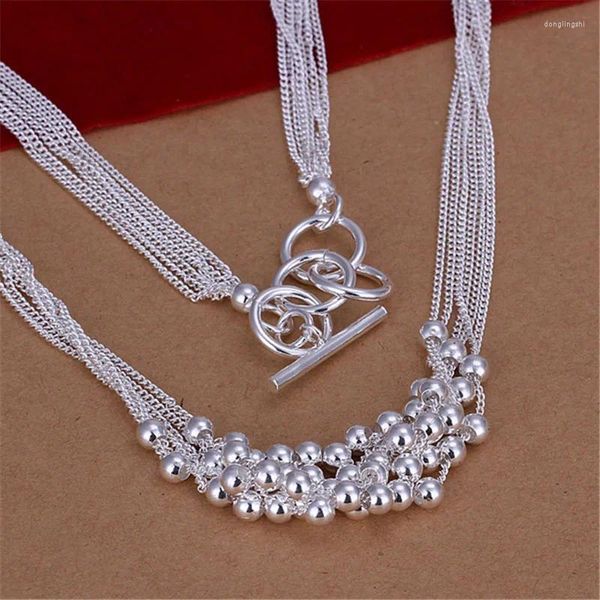 Anhänger 925 Sterling Silber kleine glatte Perle Ball Trauben Halskette 18 Zoll Kette Frau Hochzeit Verlobung Modeschmuck