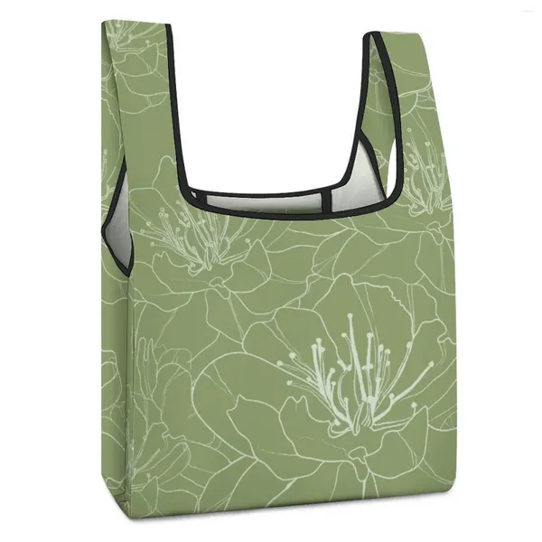 Сумки для покупок Сумка с ручкой сверху Складная большая сумка для еды на заказ с зеленой полосой Вместительная сумка для отдыха и путешествий