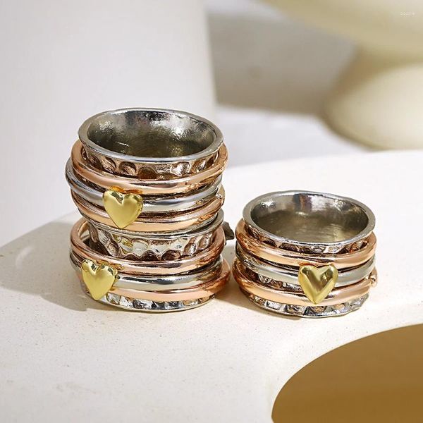 Cluster-Ringe Vintage rotierender Liebes-Herz-Spinner Frauen Männer Malerei Meditation Anti-Angst-Relief breiter Ring lindert Stress Schmuck