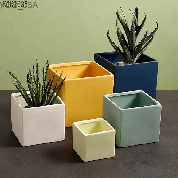 Plantadores Potes Nordic Cor Quadrado Vaso de Cerâmica Grande Diâmetro Planta Vaso Decoração de Jardim Sala de Estar Bancada Flowerpot Decoração 240325