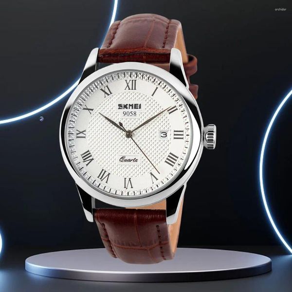 Armbanduhren Römische Ziffern Uhr Lederband Mann Business Casual Vintage Armbanduhr Wasserdicht Retro für Reise