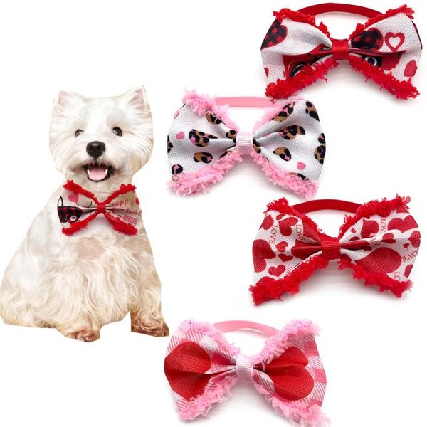 Abbigliamento per cani Papillon per San Valentino Cravatte per animali Collare con motivo amore per cuccioli piccoli e fiocchi rosa