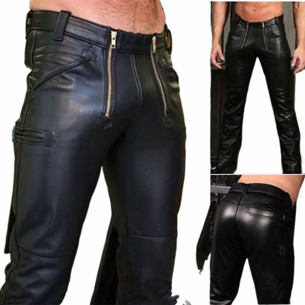 Neue Fi Männer Latex Stretchy Leder Hosen Dünne Kleidung PU Leder Dünne Hosen Wet Look Strumpfhosen Hosen Streetwear Hosen C4AF #