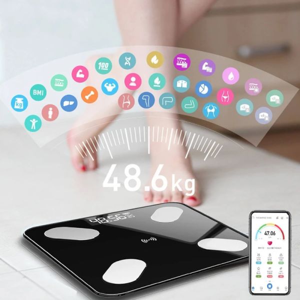 Bilancia bilancia da bagno digitale a LED, bilancia intelligente BMI, Bluetooth, APP, Android, IOS, grasso corporeo