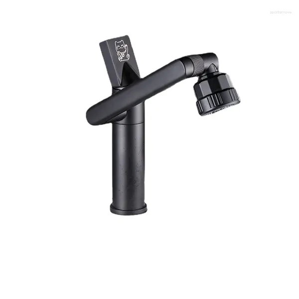 Torneiras de pia do banheiro Torneira única alavanca e misturador frio Torneira Deck Mount Swivel Spout Basin Vanity Latão Matte Black