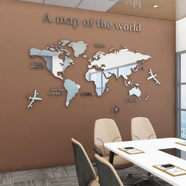 Çıkartmalar Avrupa tipi dünya haritası 3D akrilik duvar çıkartmaları ofis kanepesi için kristal ayna çıkartmaları duvar arka plan duvar dekoratif çıkartmalar