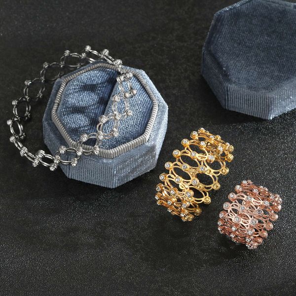 Anel retrátil do Senhor dos Anéis com pulseira de prata criativa encolhível de uma peça cheia de diamantes, magia exagerada