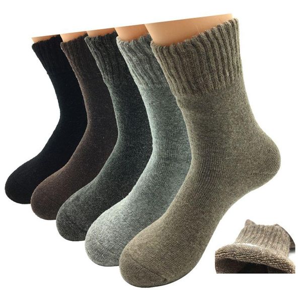 Erkek Çorap Toptan- 5 Çift/Lot Yeni Moda Kalın Yün Erkek Kış Kaşmir Nefes alabilen Renkler Teslimat Giyim iç çamaşırı ot6lu