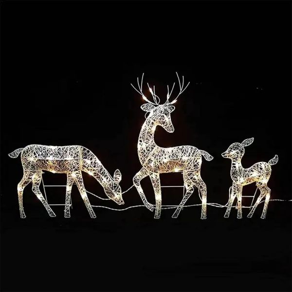 Decorações Renéias de Natal Decoração do jardim ao ar livre com luz LED Light Glitter Glitter Elk Deer estátua Decoração de casa 2023