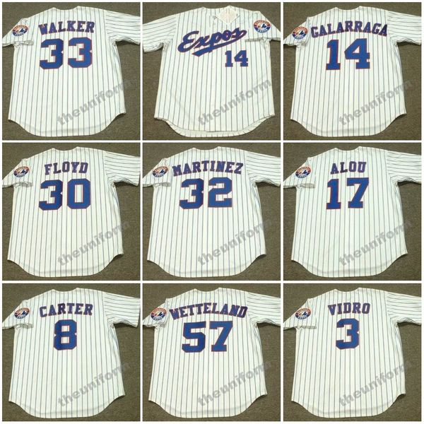 Herren 1990er-2002 Montreal ANDRES GALARRAGA CLIFF FLOYD DENNIS MARTINEZ FELIPE ALOU GARY CARTER JOHN WETTELAND JOSE VIDRO #33 WALKER Throwback Baseball Jersey S-5XL