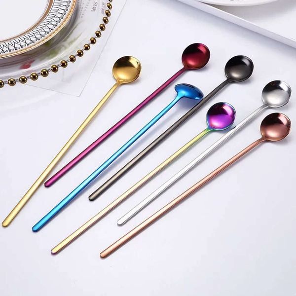 Kaffee langlöschlöffel Teegriff Edelstahl Schwanz Rührlöffel Dessert Scoop Cafe Küche Zubehör Großhandel Ring S S