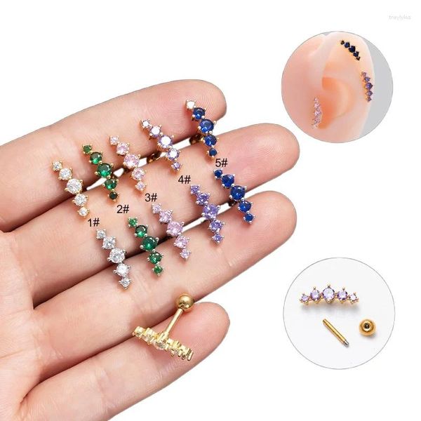 Brincos de garanhão 1 peça 16g aço inoxidável cor zircão orelha studs para mulheres 2024 tendência cartilagem piercing moda jóias
