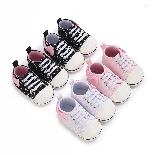 Primi camminatori 4 colori donna tela moda bambino cuore fiocco scarpe casual sneakers con suola morbida 0-18 mesi nato letto bambino