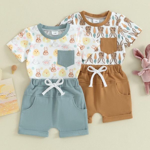 Kleidungssets FOCUSNORM 0-3 Jahre Kleinkind Baby Jungen Ostern Kleidung Outfits Kurzarm Küken Print Tops Shorts Set