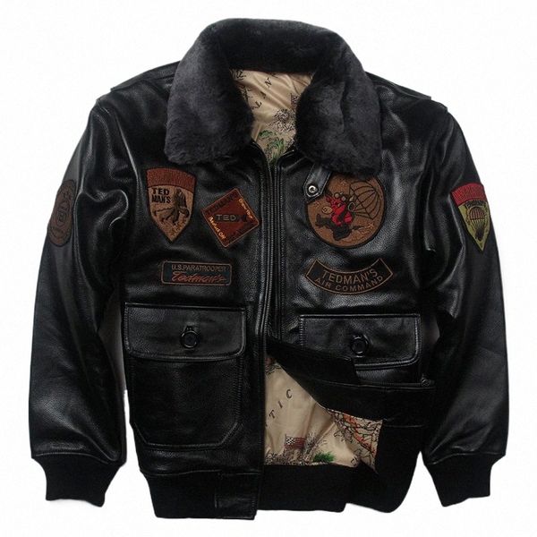 2019 Herren echte Lederjacke Air Force Jacken Motorrad echtes Leder Fliegerjacke Männer Kuh Ledermantel Bomberjacke i10d #