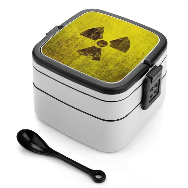 Yemek takımı paslanmış radyoaktif sembol bento kutusu öğle yemeği termal konteyner 2 katman sağlıklı nükleer fizik