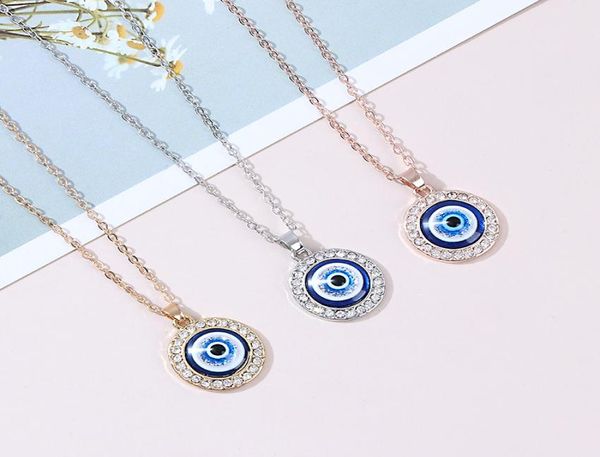 Colar de mau olhado Terceiro Amuleto de Olhos Azuis Pingente Dainty Ojo Colar de Corrente de Ouro Kabbalah Proteção Ajustável Moda Jóias Gif2202723