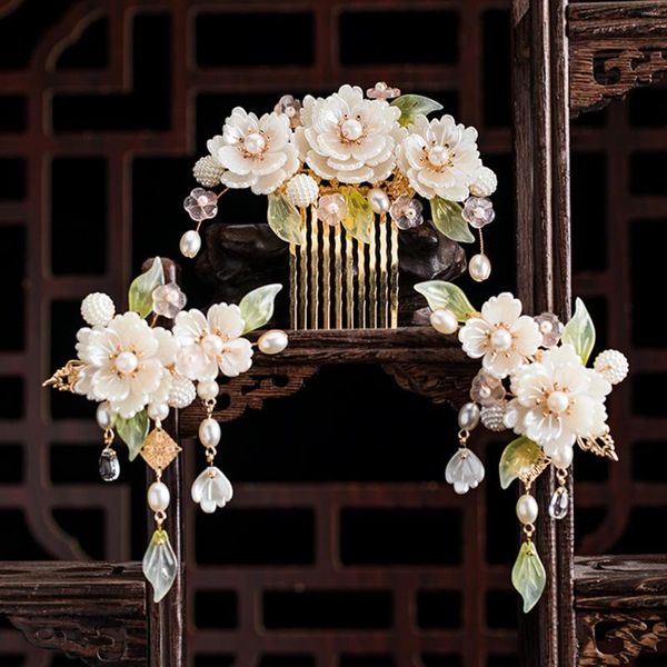 Haarspangen Blume Haarnadel Perle Stick Clip für Mädchen Fee Legierung Tiaras chinesische Hanfu Zubehör Vintage Hochzeit Kopfschmuck Geschenke