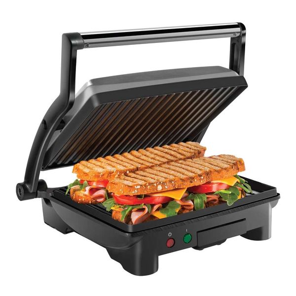 Chefman Panini Press Grill Gourmet Sand Maker Placa de revestimento sem pau, pode abrir 180 graus, adequado para qualquer tipo ou tamanho de alimento, superfície de aço inoxidável