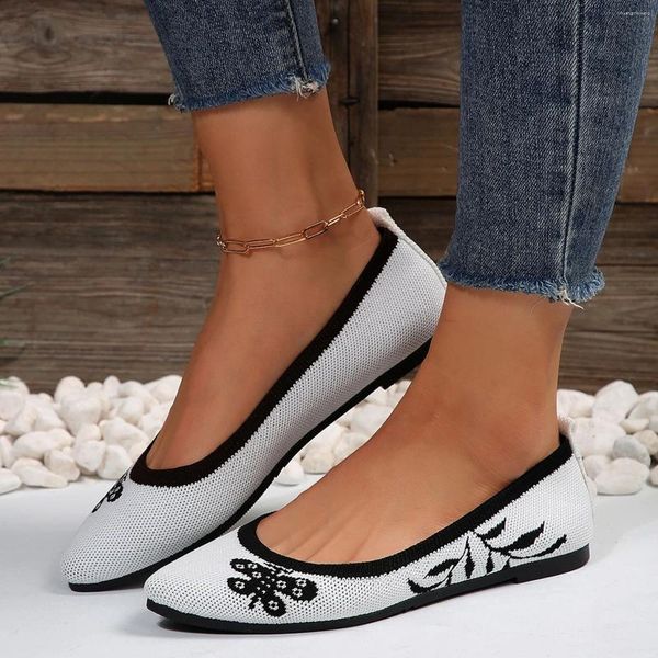 Scarpe casual da donna piatte antiscivolo moda punta a punta tessuto in rete traspirante taglie forti calzature da passeggio per maglieria da donna